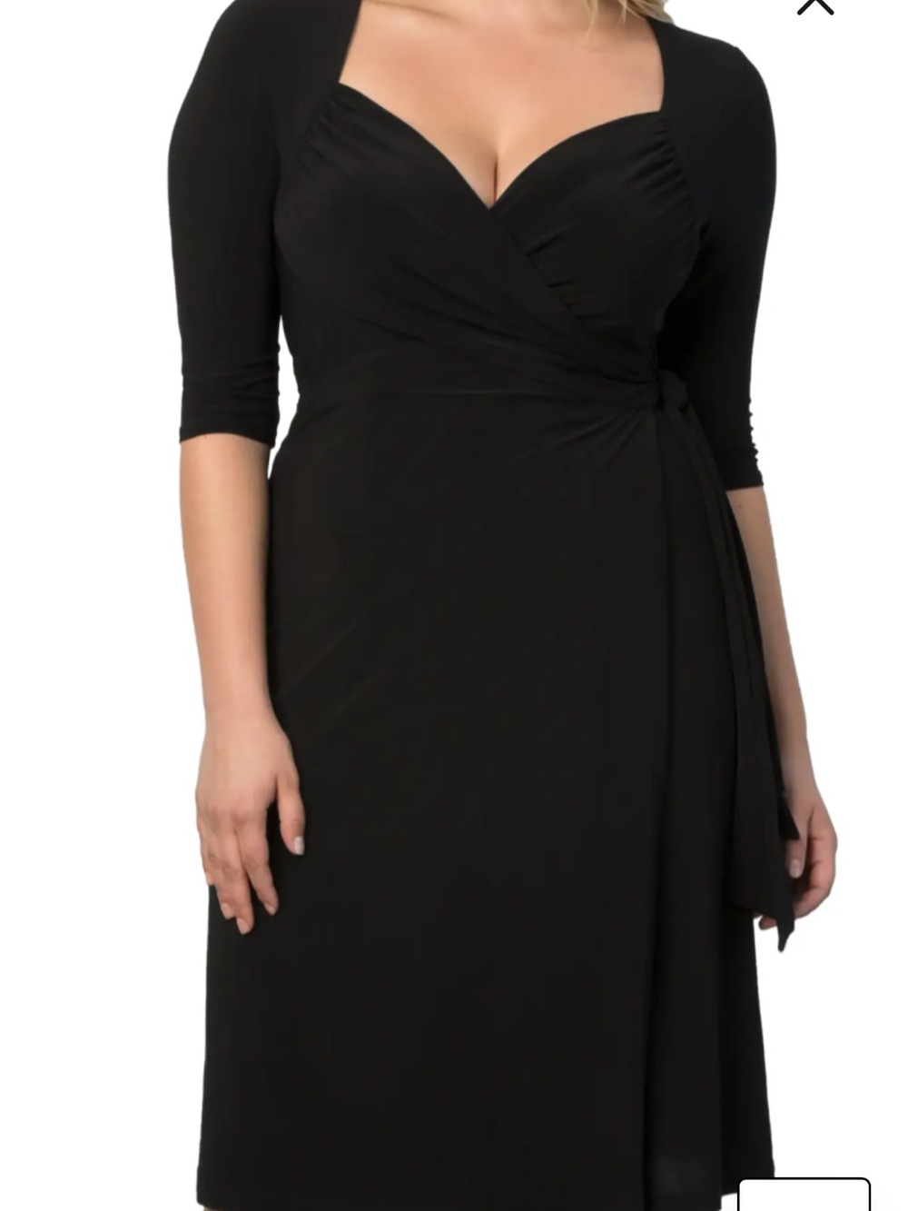 Kiyonna Black Long-Sleeve Wrap-Front Midi Dress plus size